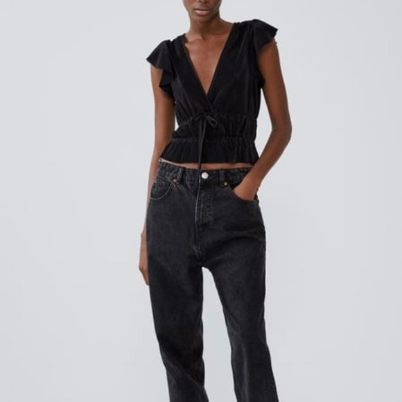 Zara Ruched Flutter Top Size Small - Picture 1 of 5